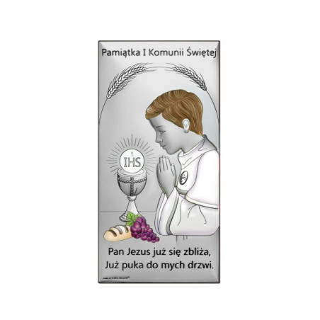 Picture communion souvenir for a boy, silver (HEART)