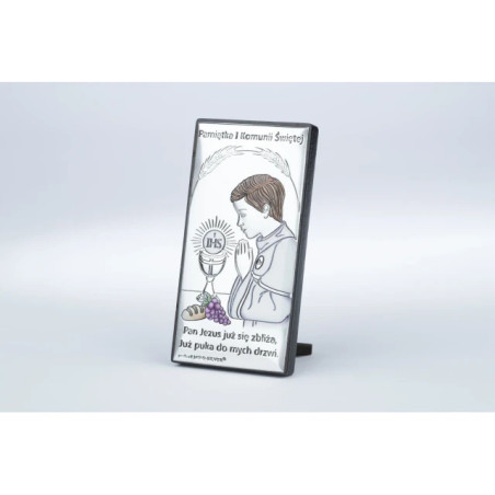 Picture communion souvenir for a boy, silver (HEART)