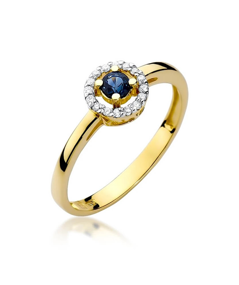 Złoty Pierścionek 14k z diamentem szafir 0,15ct