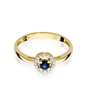 Złoty Pierścionek 14k z diamentem szafir 0,15ct