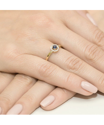 Złoty Pierścionek 14k z diamentem szafir 0,15ct