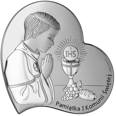 A beautiful communion souvenir for a boy. Brown wood heart