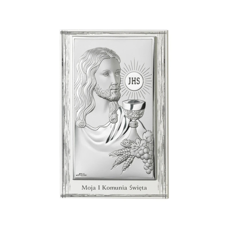 A picture of a communion souvenir in white wood A picture of a communion souvenir in white wood