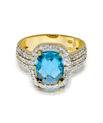 Gold Ring 14k with diamond topaz 3.00ct