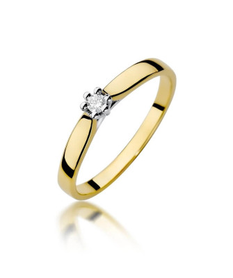 Złoty Pierścionek 14k z diamentem brylant 0.04ct