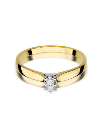 Złoty Pierścionek 14k z diamentem brylant 0.04ct