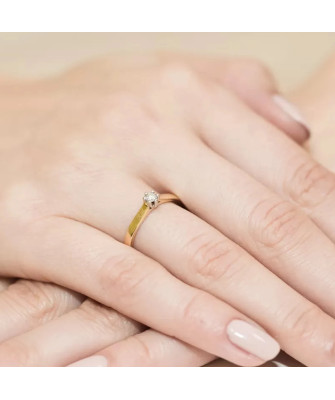 Złoty Pierścionek 14k z diamentem brylant 0.04ct