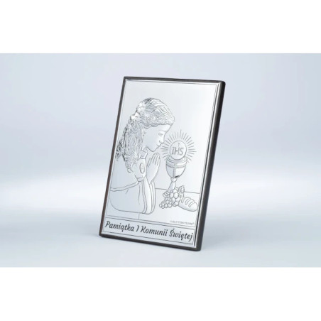 A silver picture communion souvenir for a girl