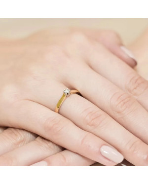 Złoty Pierścionek 14k z diamentem brylant 0.04ct
