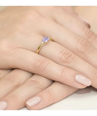 Złoty Pierścionek 14k z diamentem ametyst 0,50ct