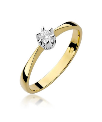 Złoty Pierścionek 14k z diamentem brylant 0,10ct