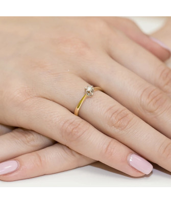 Złoty Pierścionek 14k z diamentem brylant 0,10ct