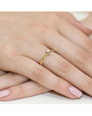 Złoty Pierścionek 14k z diamentem brylant 0,10ct