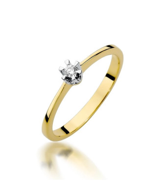 Złoty Pierścionek 14k z diamentem brylant 0,04ct