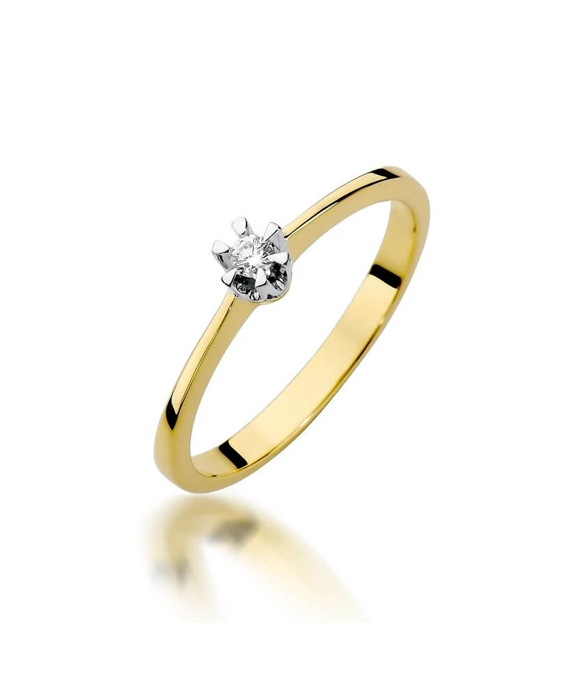 Złoty Pierścionek 14k z diamentem brylant 0,04ct