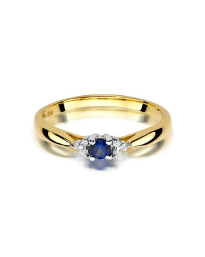 Złoty Pierścionek 14k z diamentem szafir 0,15ct