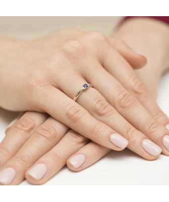 Złoty Pierścionek 14k z diamentem szafir 0,15ct