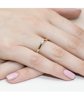Złoty Pierścionek 14k z diamentem brylant 0,10ct