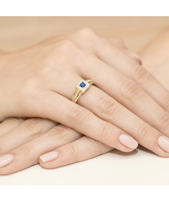 Złoty Pierścionek 14k z diamentem szafir 0,20ct