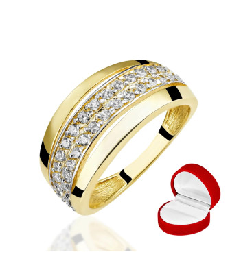 Wide gold ring 8k with white stones