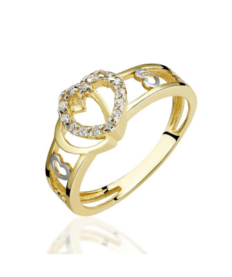Gold heart ring with cubic zirconia