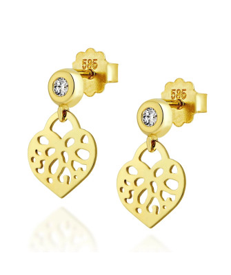 Gold oriental heart earrings 14k