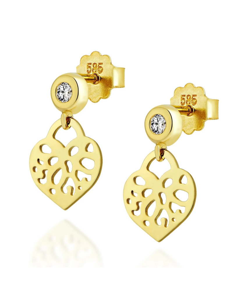 Gold oriental heart earrings 14k