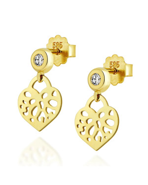 Gold oriental heart earrings 14k