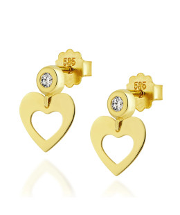 Gold heart earrings with zirconia 14k