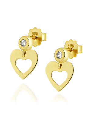 Gold heart earrings with zirconia 14k