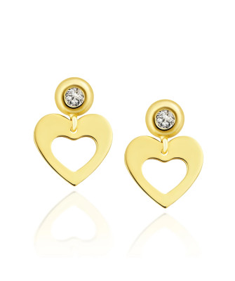 Gold heart earrings with zirconia 14k