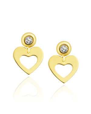 Gold heart earrings with zirconia 14k
