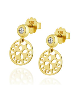 Gold dangling oriental earrings 14k