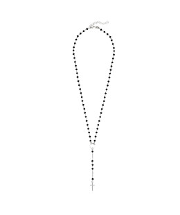 Sterling Silver Choker Necklace with Black Beads & Cross Pendant
