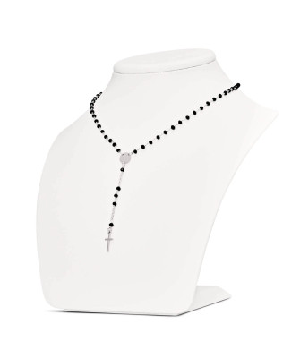 Sterling Silver Choker Necklace with Black Beads & Cross Pendant