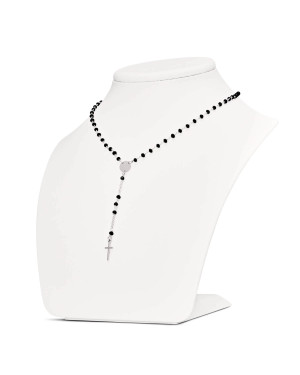 Sterling Silver Choker Necklace with Black Beads & Cross Pendant