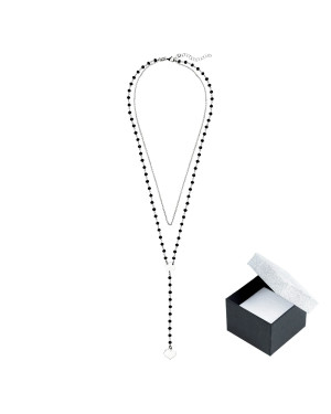 Silver Choker Necklace with Black Beads & Engravable Heart