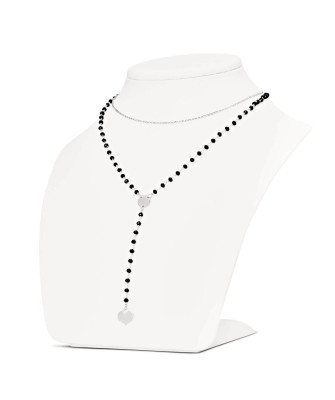 Silver Choker Necklace with Black Beads & Engravable Heart