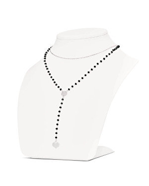 Silver Choker Necklace with Black Beads & Engravable Heart