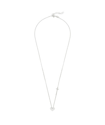 Silver Cross & Heart Necklace