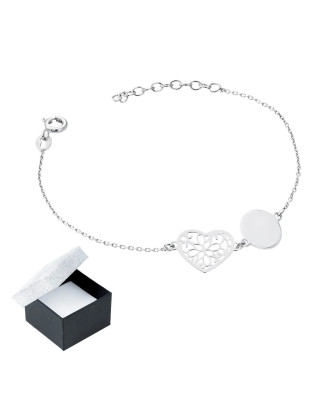 Silver bracelet filigree heart ENGRAVING