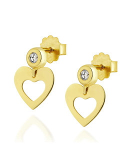 Gold heart earrings with zirconia 8k