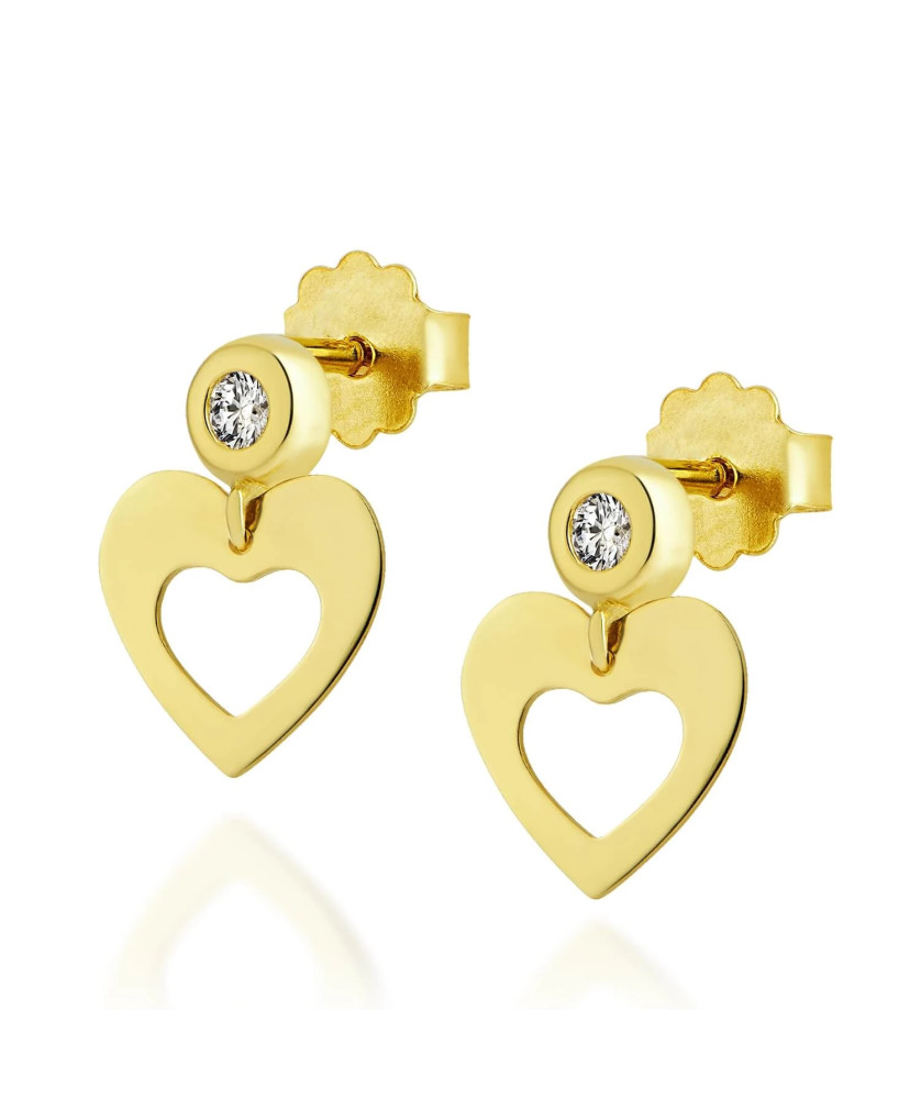 Gold heart earrings with zirconia 8k