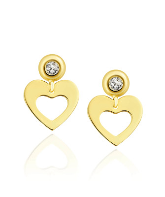 Gold heart earrings with zirconia 8k