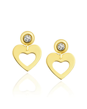 Gold heart earrings with zirconia 8k