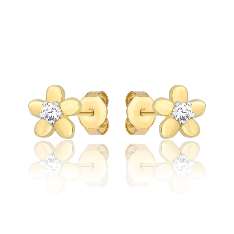 Gold earrings with delicate white flowers 333 K2.1179 | GoldJewellery