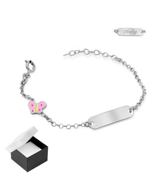 Silver children's bracelet with plate and butterfly ENGRAVING