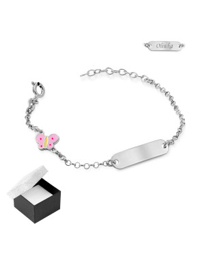 Silver children's bracelet with plate and butterfly ENGRAVING