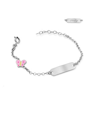 Silver children's bracelet with plate and butterfly ENGRAVING