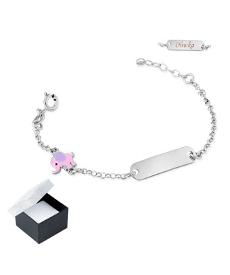 Silver children's bracelet with plate and elephant ENGRAVING